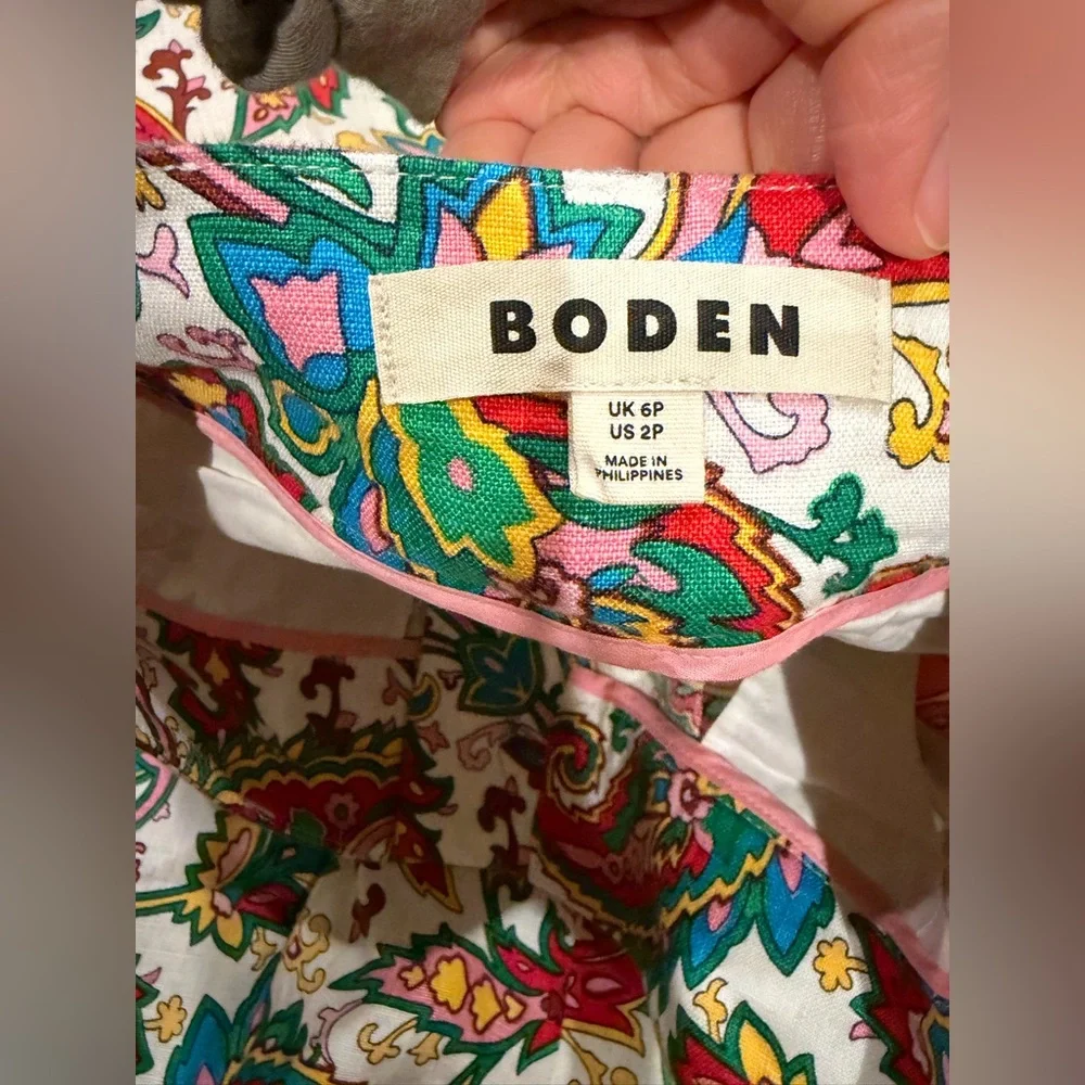BODEN Ivory Paisley Wide Leg Pants Size 2-Petite 100% Linen Multicolor - Picture 5 of 11